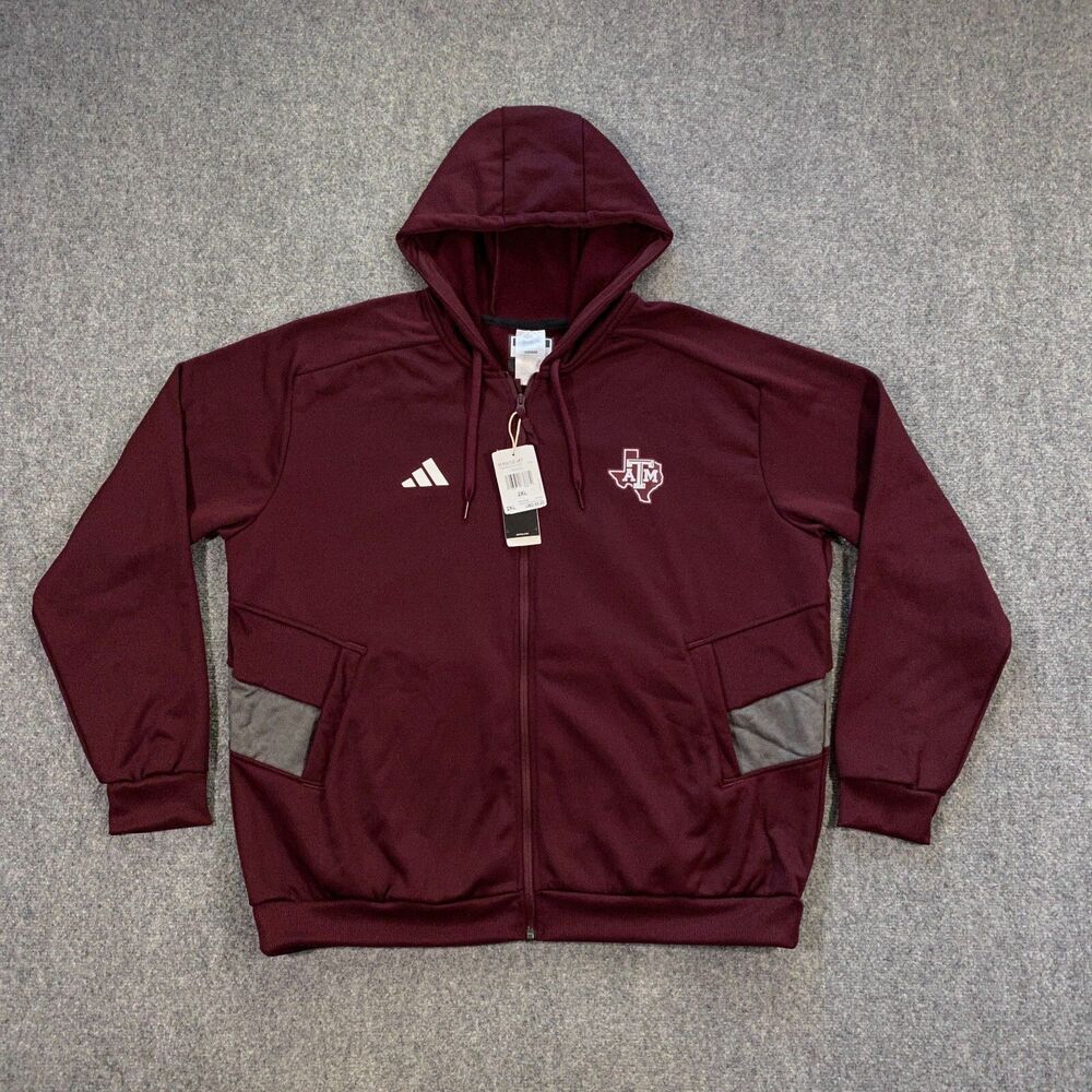 Texas A&M University Aggies Adidas Full Zip Hoodie Adult XXL Red Jacket Logo